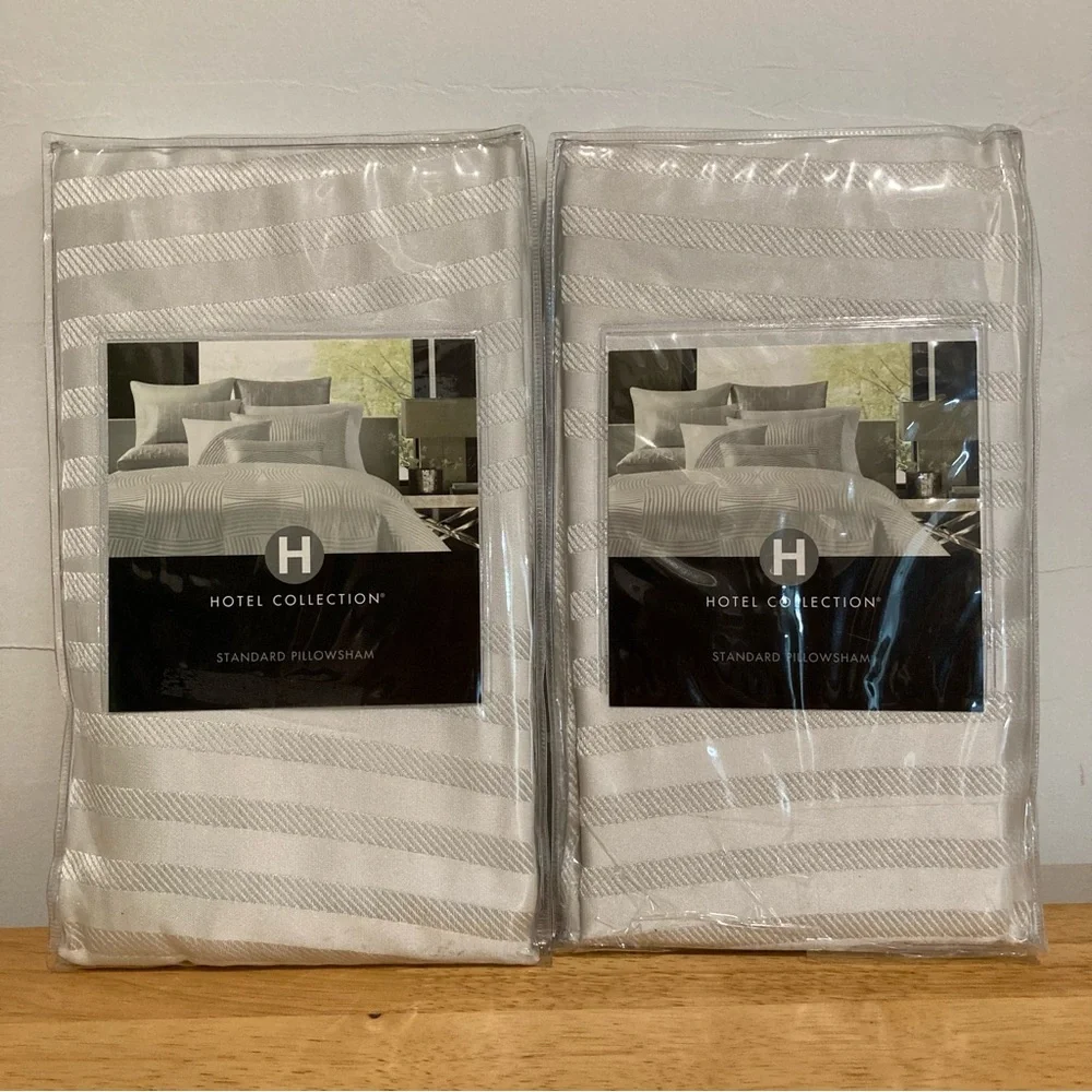 2 Standard Pillow Shams Hotel Collection Luminescent Silver New Old Stock